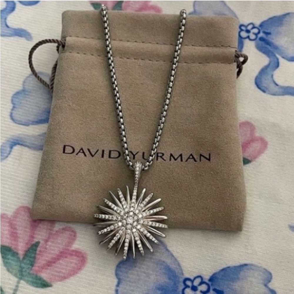 David Yurman Silver Starburst Pavé Pendant Necklace